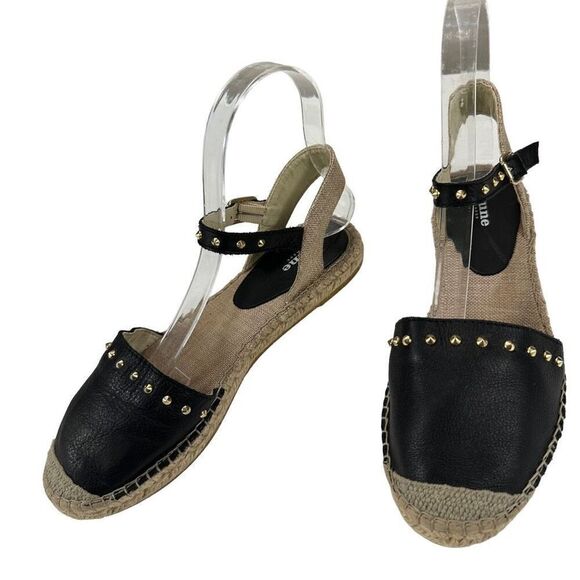 Dune London Joka Black Leather Studded Flat Espadrille ￼Sandals Women’s Size 6 ( - Picture 2 of 8